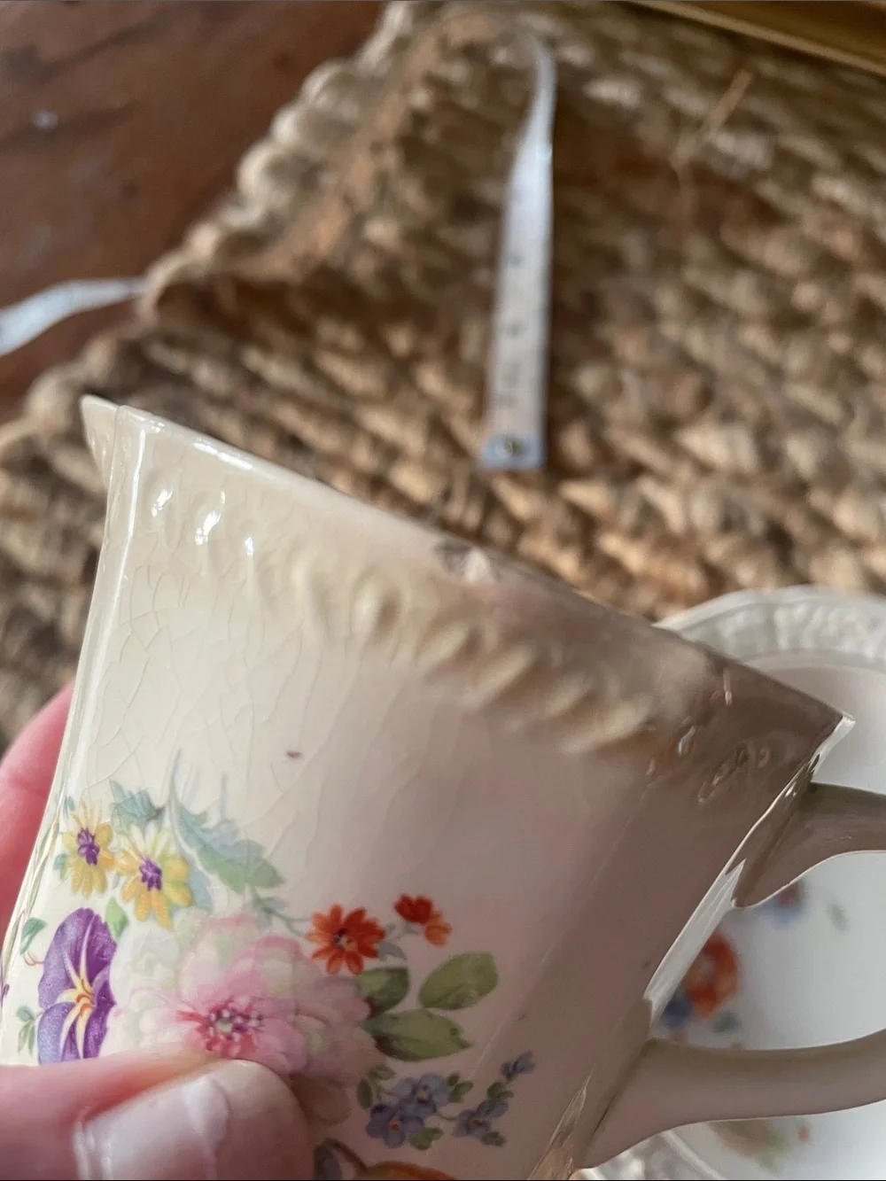 Floral Porcelain Creamer and Saucer Set - Cream Floral
